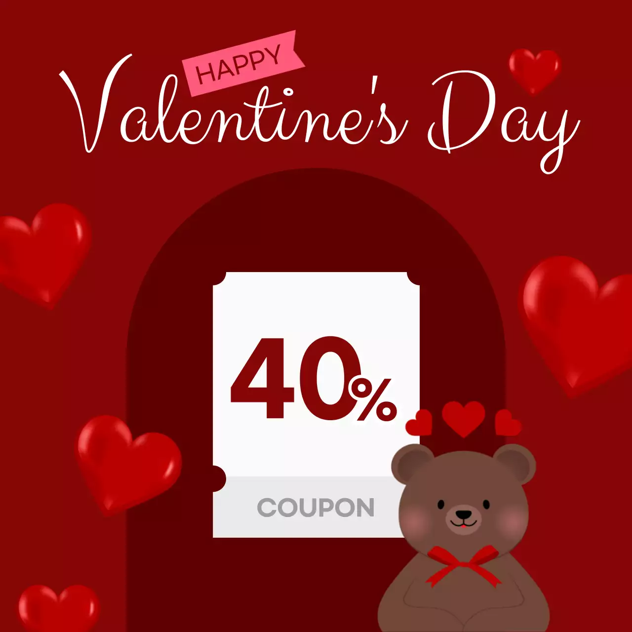 빨강 아기자기한 발렌타인데이 쿠폰