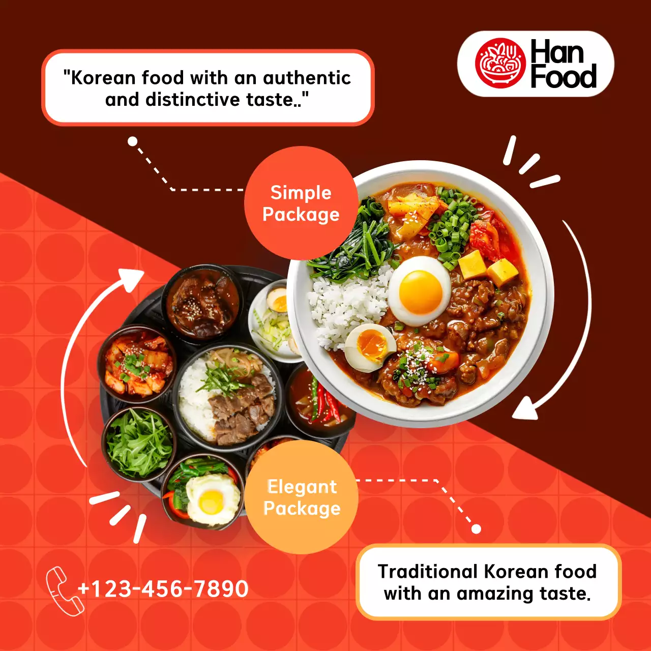 레드와 다크 레드 컬러의 모던한 한식 프로모션 패키지