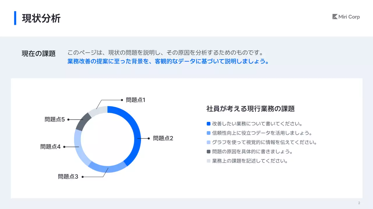 青 シンプル 業務改善 提案書 プレゼンテーション