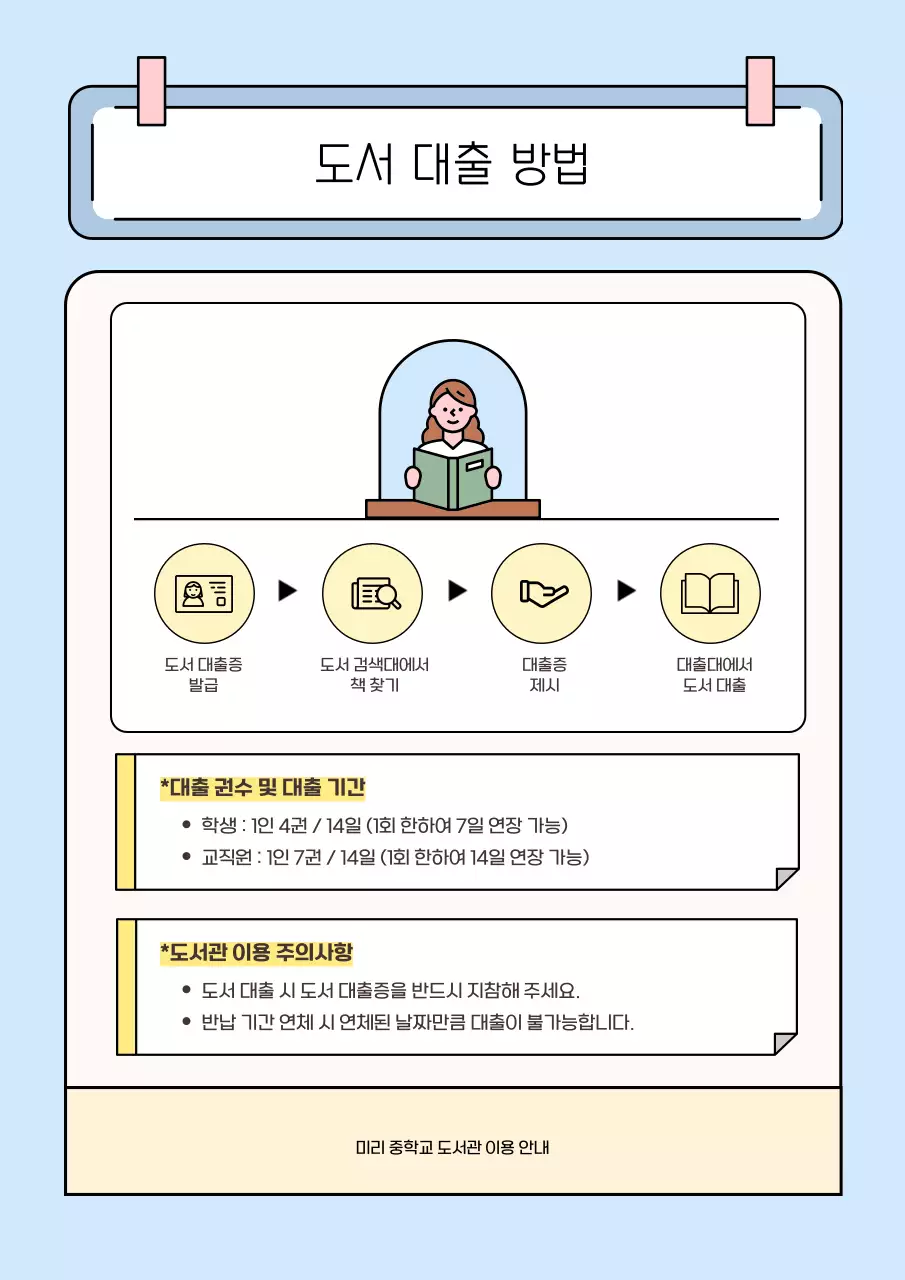 하늘색 심플 도서관 안내