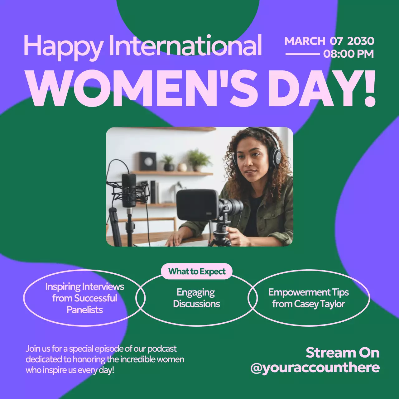 Purple Modern Women's Event Announcement Social Media Post