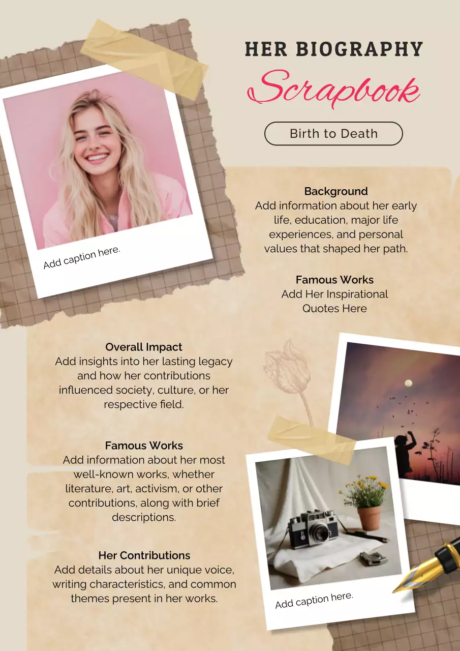 Beige Vintage Biography Scrapbook Poster