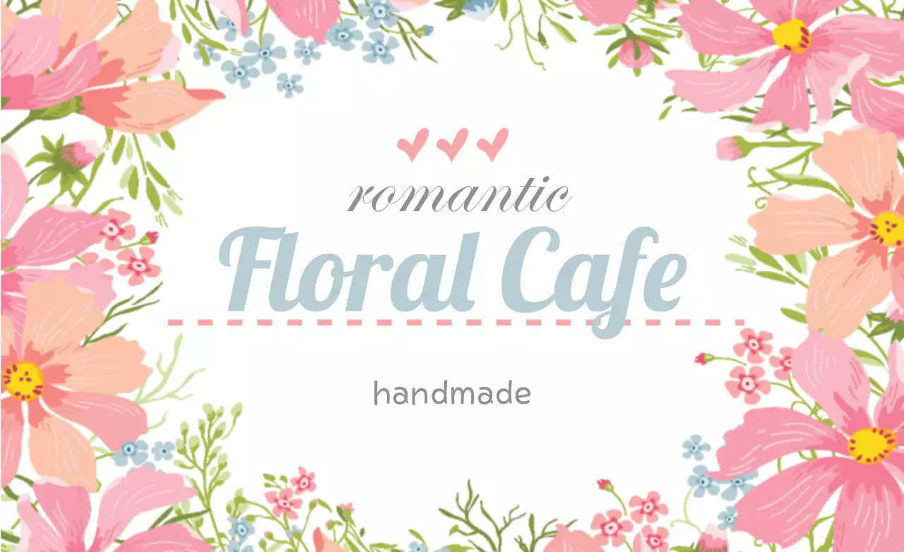 분홍색의 꽃 일러스트가 있는 로멘틱한 플로럴카페 홍보