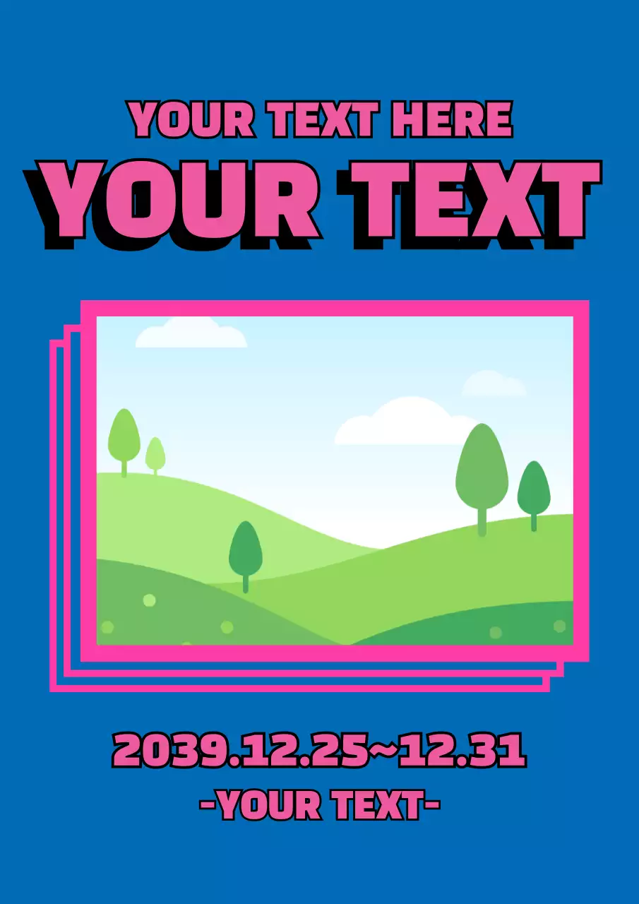 파란색과 분홍색의 사진과 프레임이 있는 심플하고 힙한 홍보물