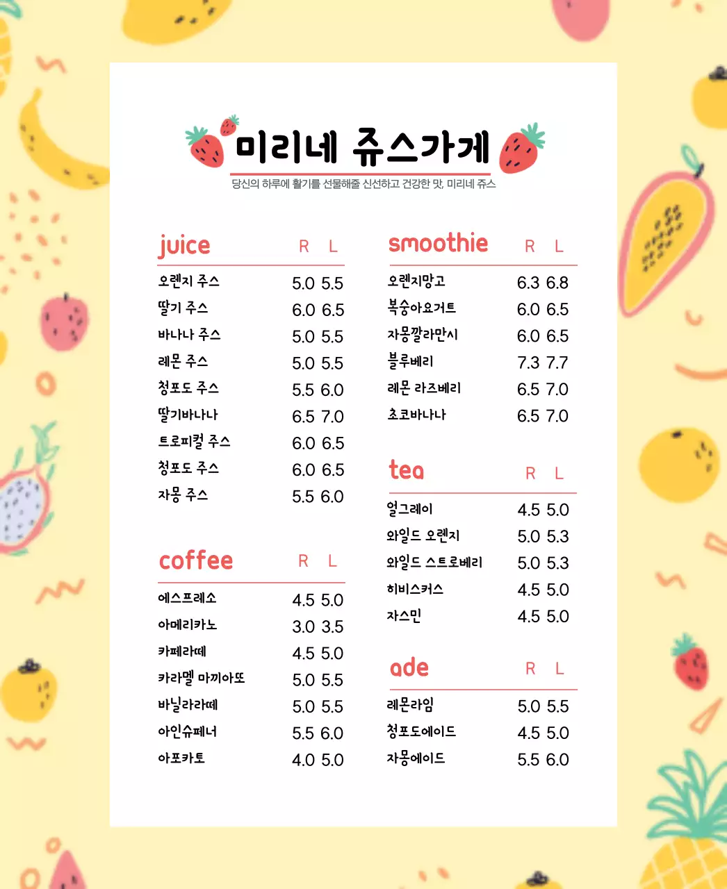 연한 과일 패턴 프레임 메뉴2