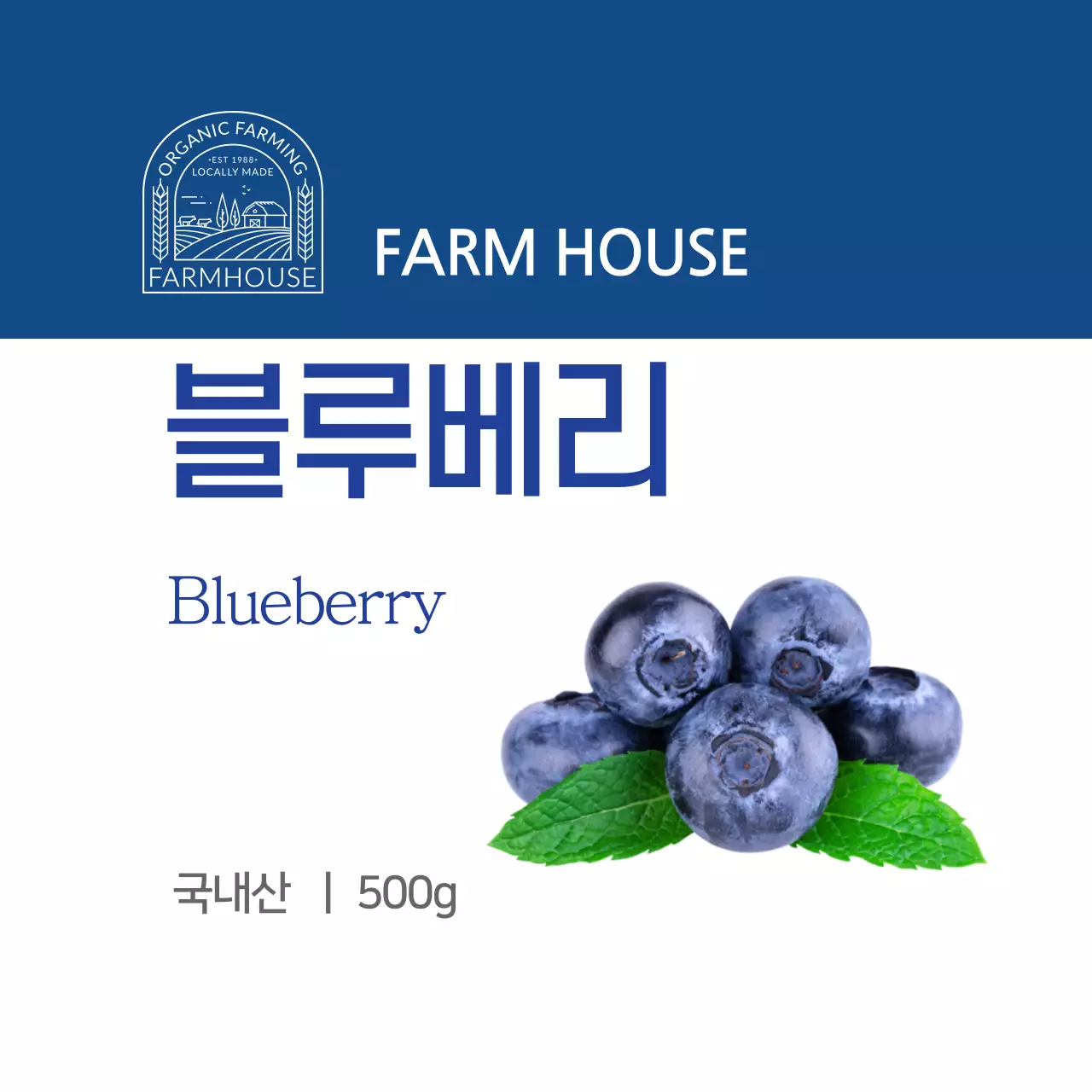 파란색의 심플한 블루베리 농산물 라벨 