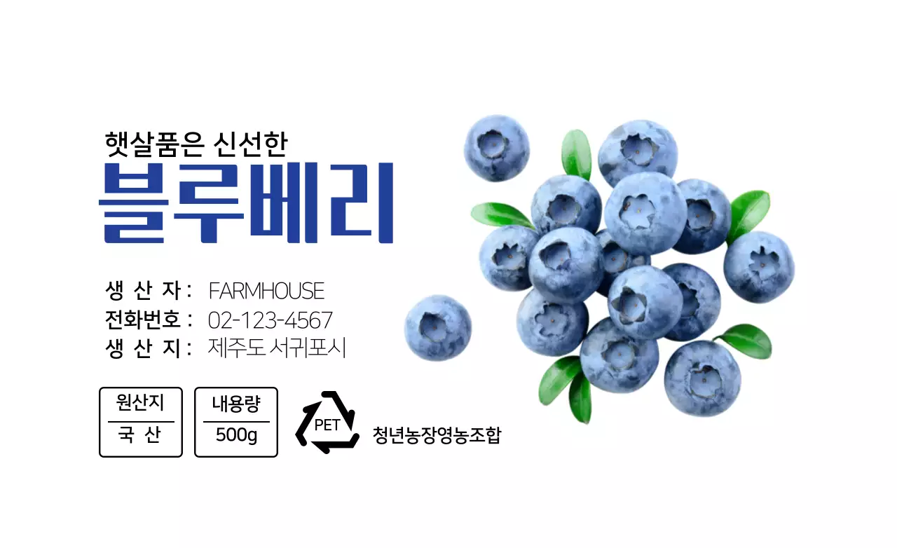 화이트 깔끔한 블루베리 농산물 정보 표시