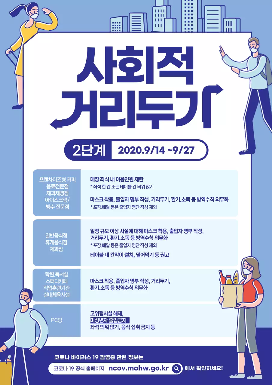 파란색의 병원 관련 일러스트가 있는 심플한 규칙 안내문