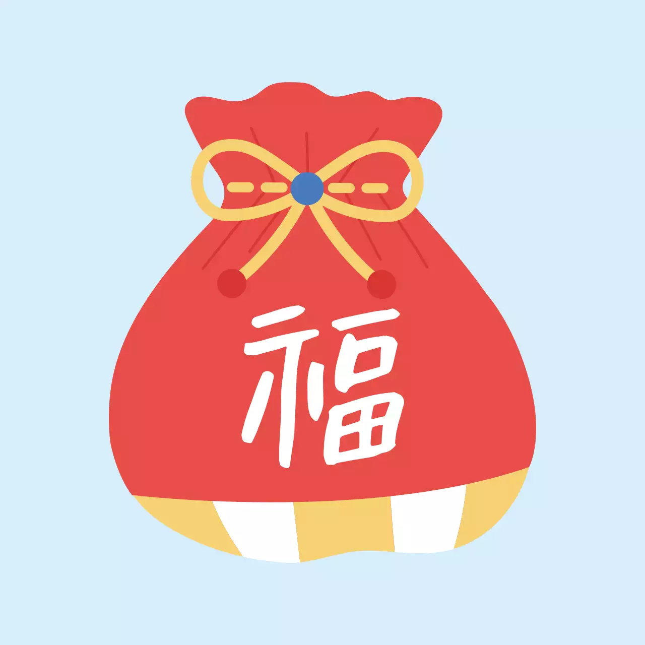 하늘색 빨간색 일러스트 복주머니