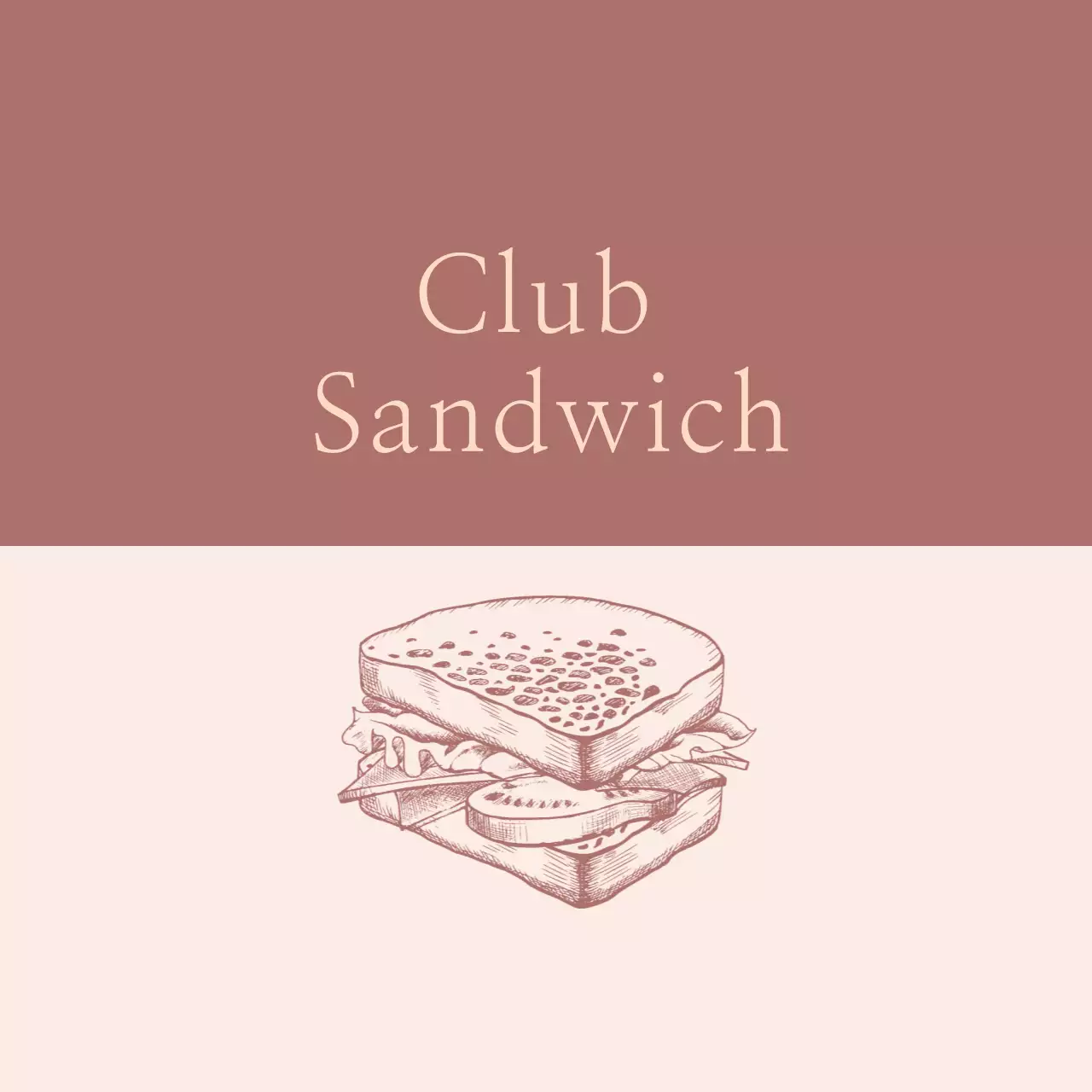 분홍색 일러스트 빈티지 음식 샌드위치 라벨
