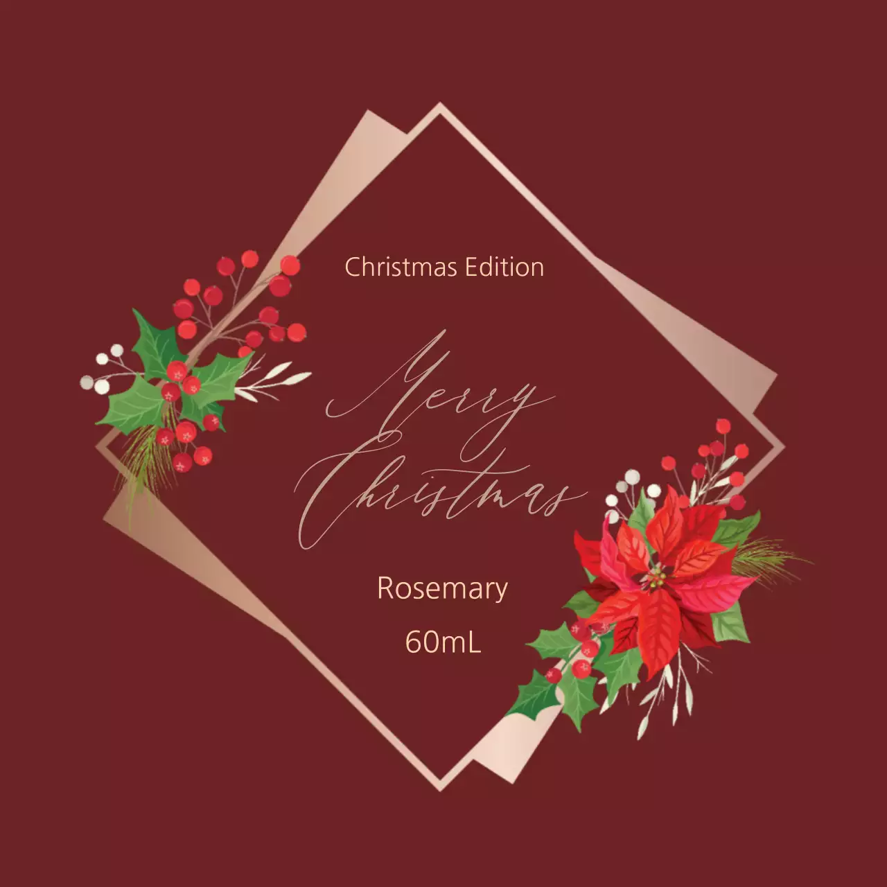 빨간색 일러스트 캘리그라피 크리스마스 향수 라벨 