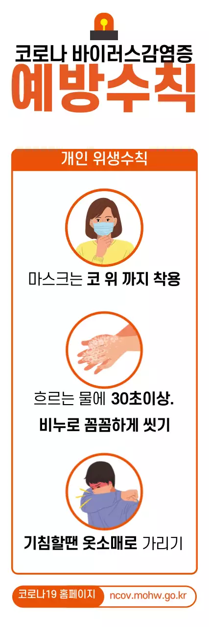 주황 일러스트 코로나 예방수칙 안내