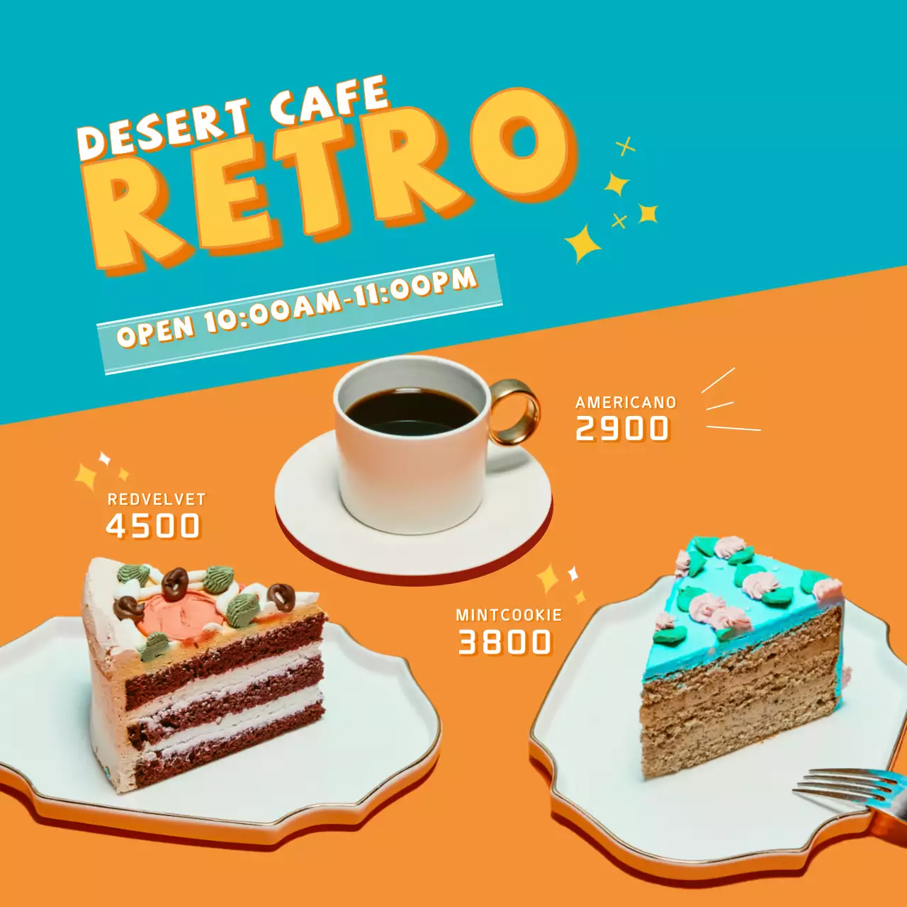 민트색과 주황색의 레트로 카페 테마