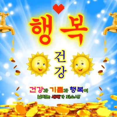 노랑 하늘색의 어르신취향의 금화 행복기원