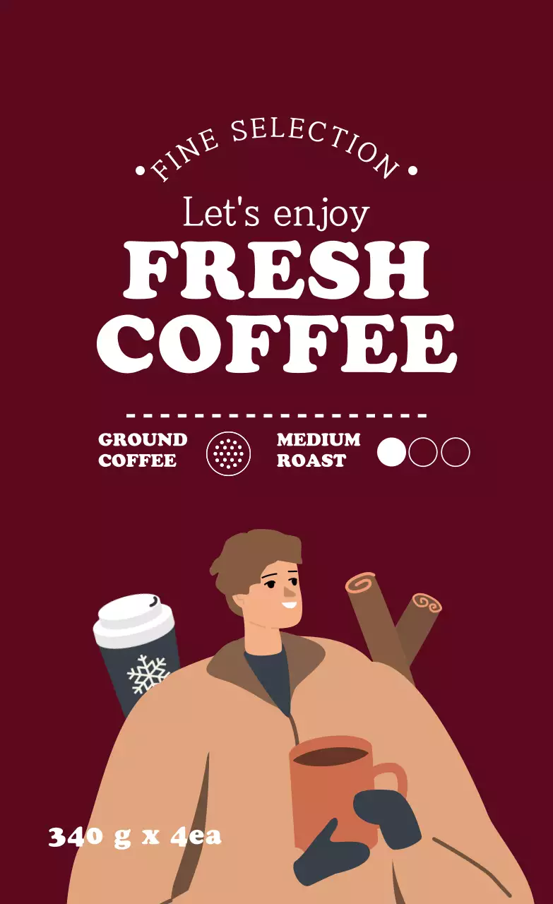 흰색 자주 일러스트 커피 원두 포장 라벨