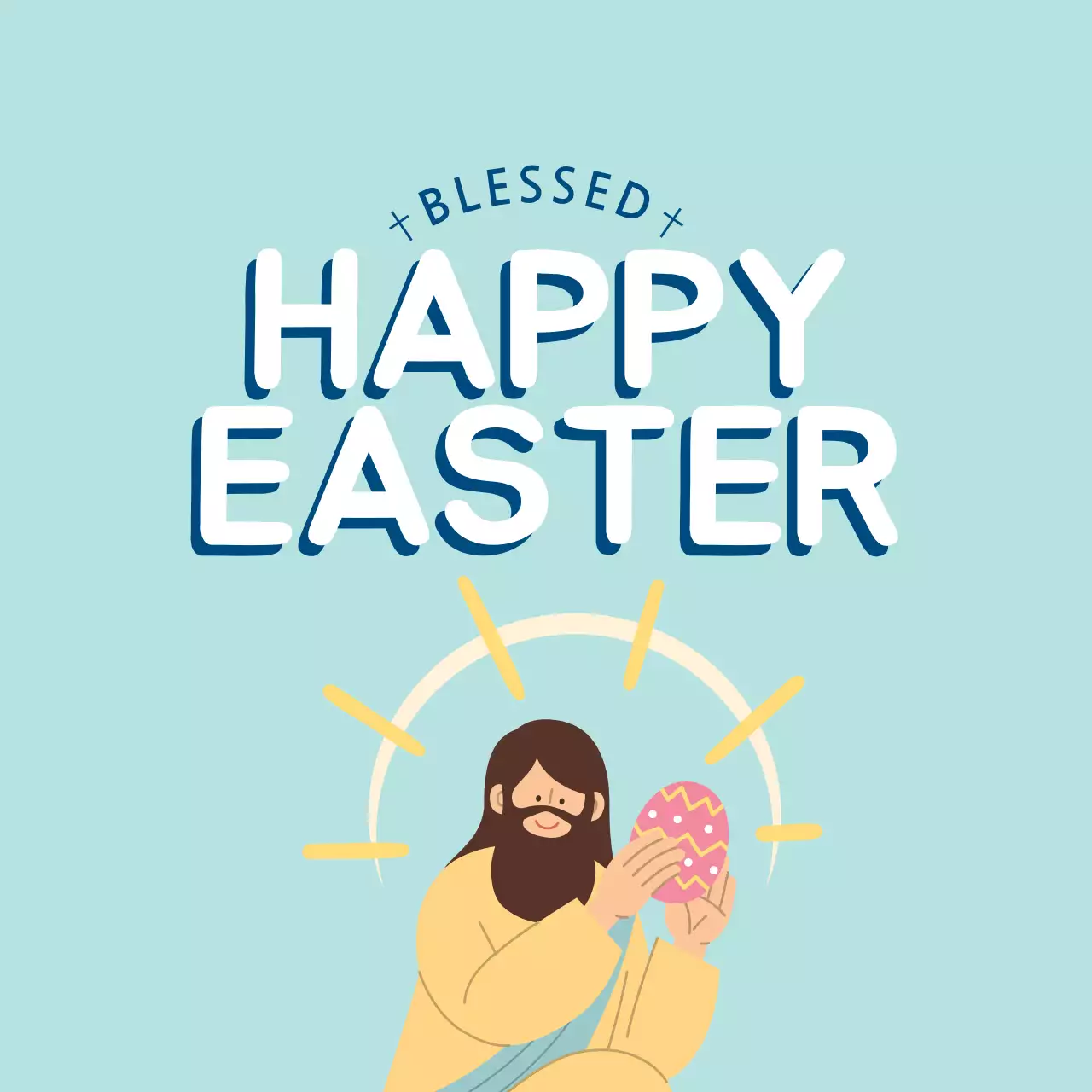 파란색 일러스트 귀여운 교회 부활절 라벨