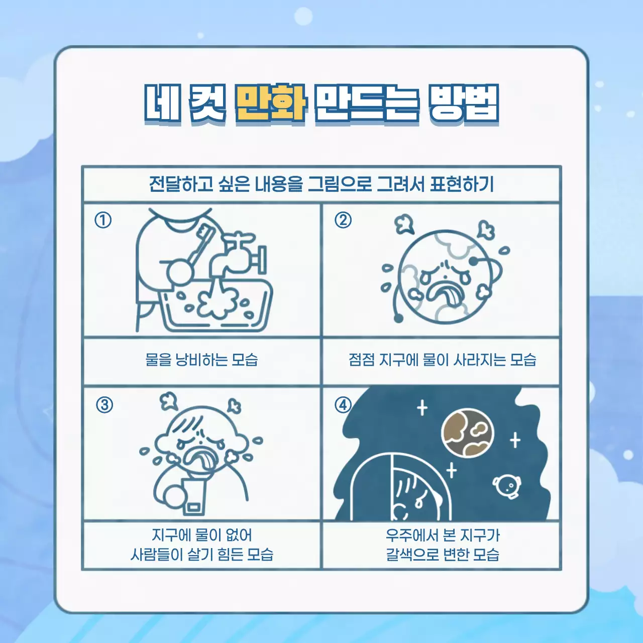 파란색 귀여운 컨셉의 세계 물의 날 정보제공 