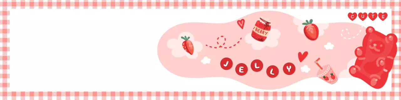 빨강색과 노란색과 파란색의 귀여운 캐릭터 일러스트와 체크 패턴이 있는 귀여운 배너