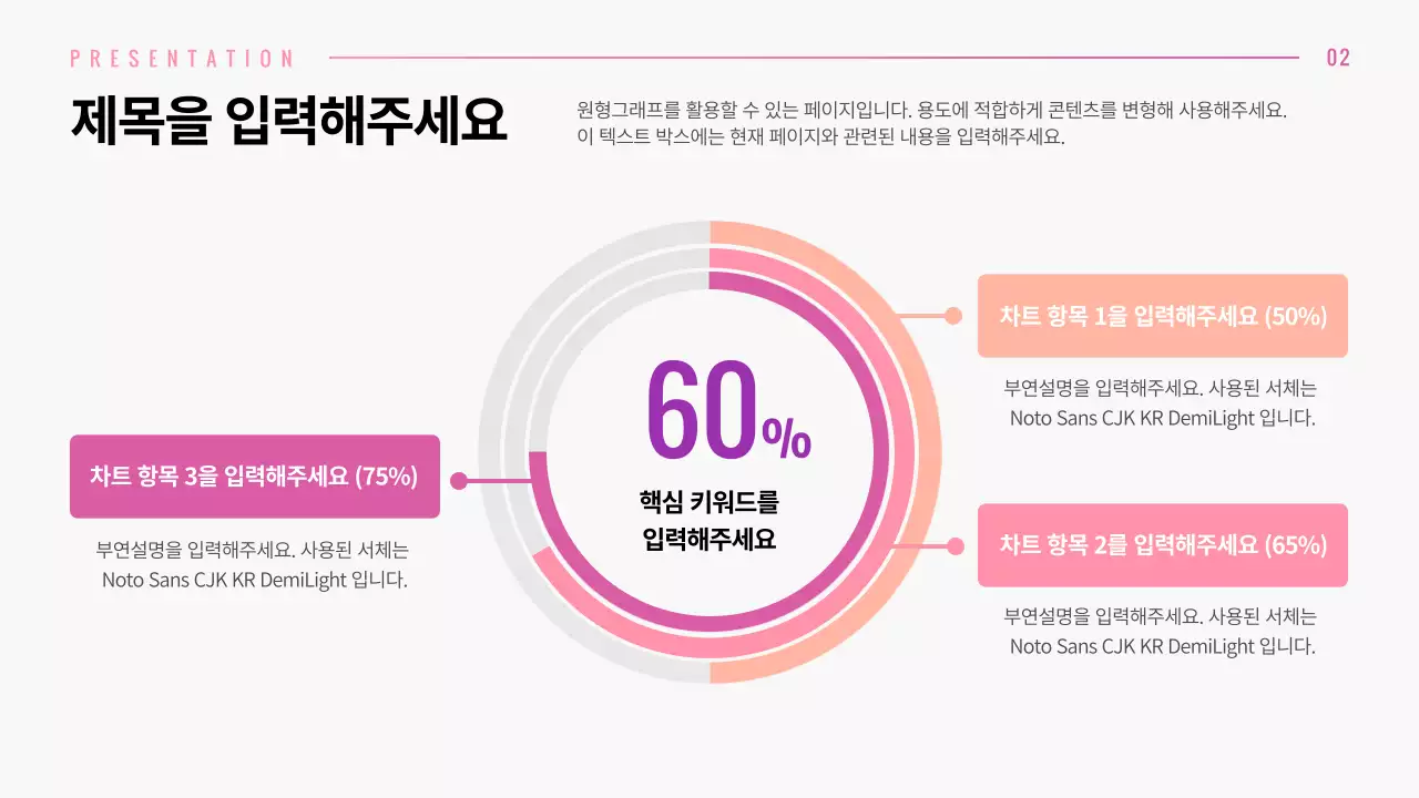 핑크색 그라데이션 그래픽 컨셉의 다양한 레이아웃 프레젠테이션