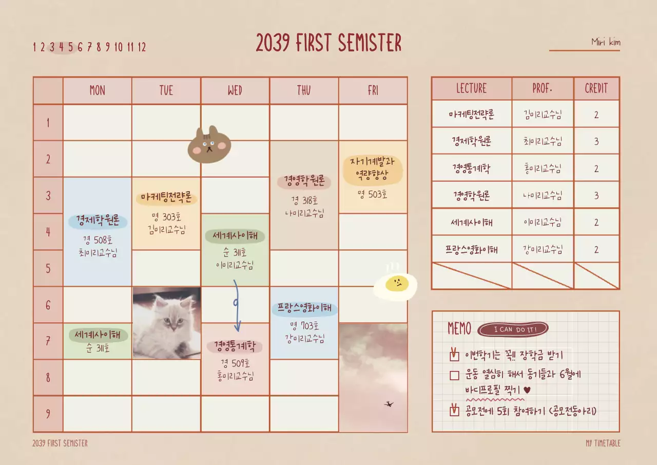 분홍색의 다꾸컨셉 시간표