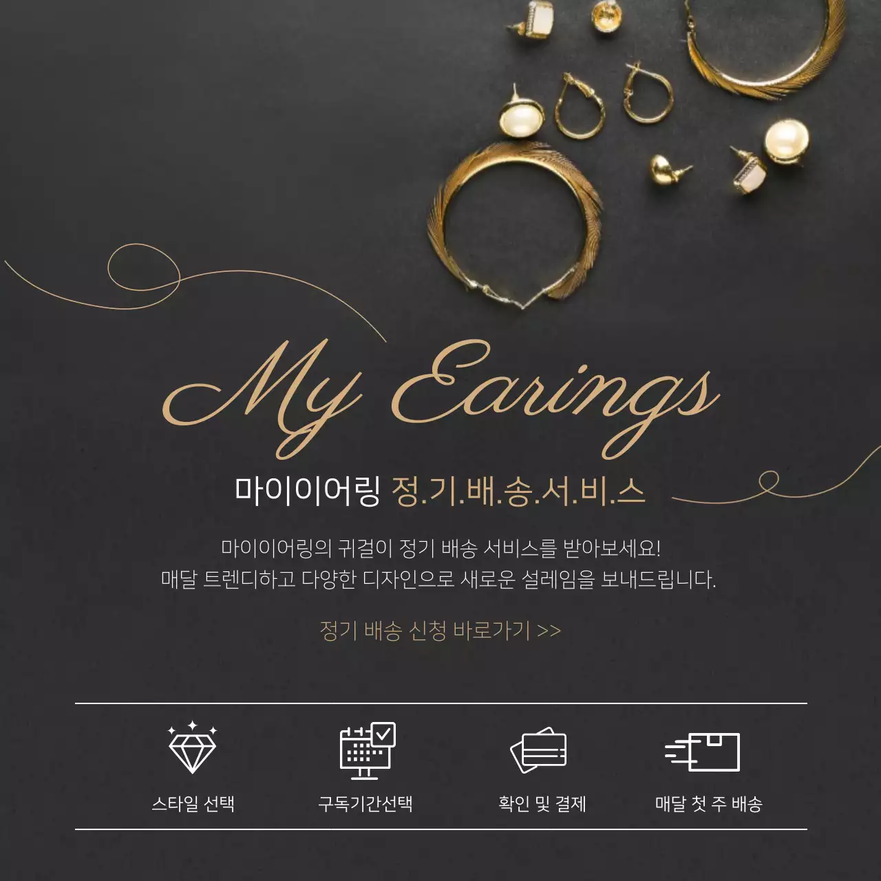 검은색의 사진강조 귀걸이 정기배송