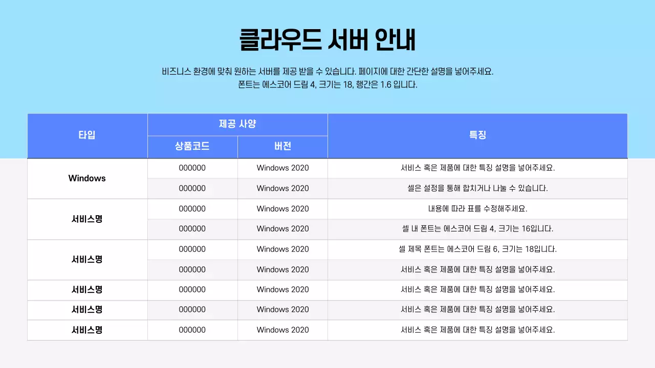 파란색톤의 제품/서비스 설명서 프레젠테이션