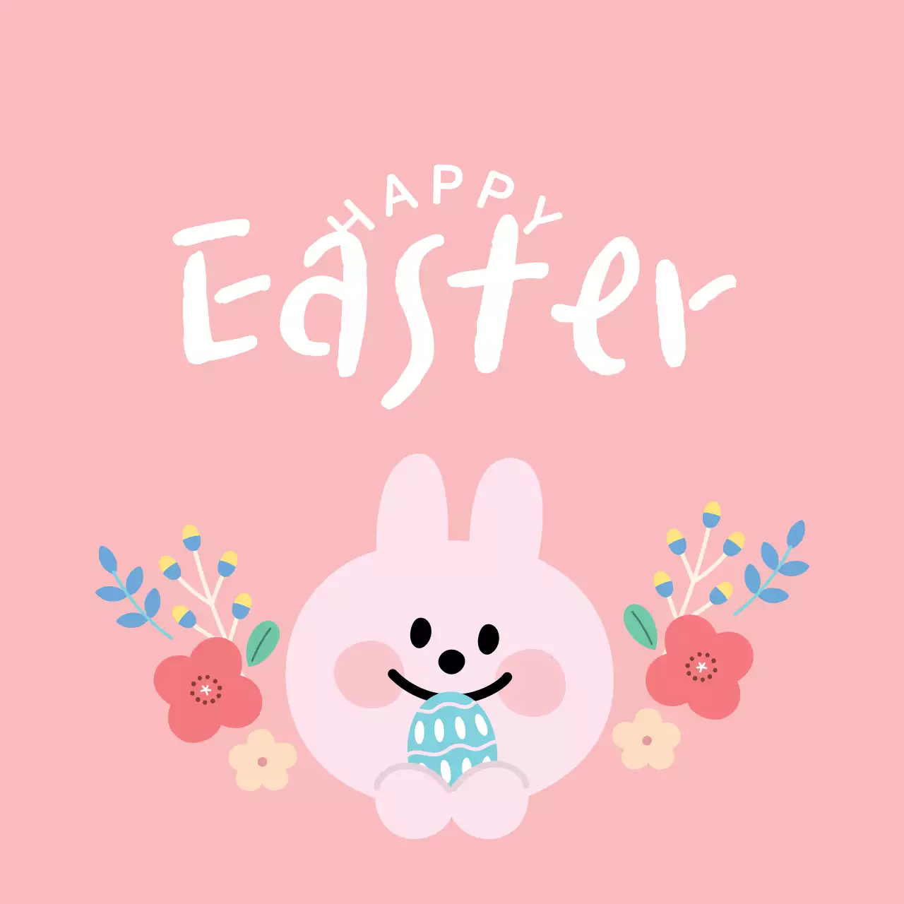 분홍색귀여운토끼부활절(정사각형스티커)