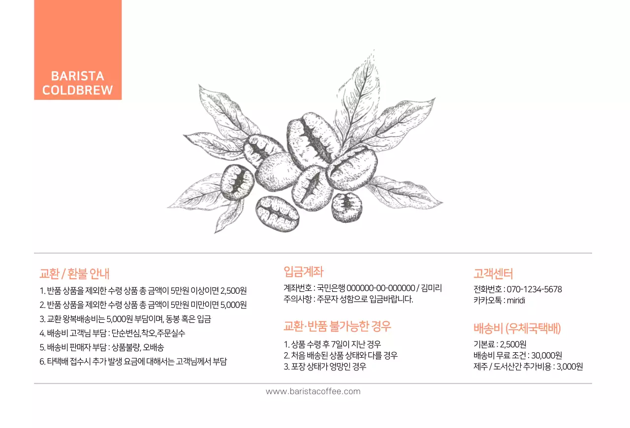 브라운톤 원두일러스트 카페 제품안내 카드엽서