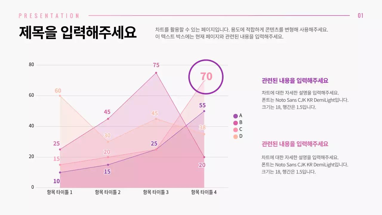 핑크색 그라데이션 그래픽 컨셉의 다양한 레이아웃 프레젠테이션