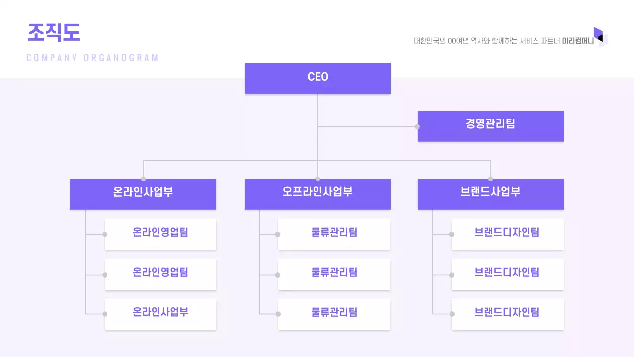 보라색톤의 심플한 회사 소개 프레젠테이션