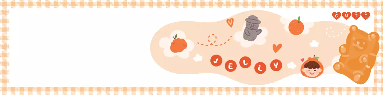 빨강색과 노란색과 파란색의 귀여운 캐릭터 일러스트와 체크 패턴이 있는 귀여운 배너