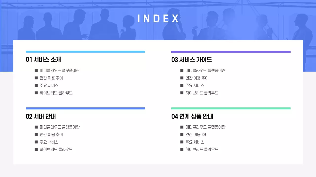 파란색톤의 제품/서비스 설명서 프레젠테이션