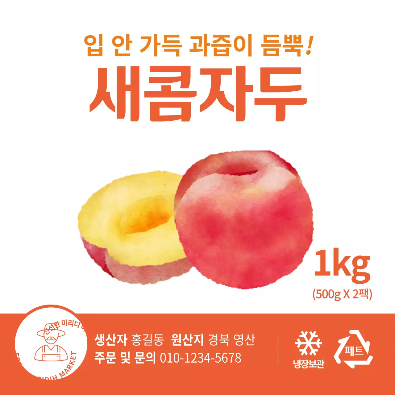 컬러별 여름 농산물 자두 일러스트 심플 정사각 스티커