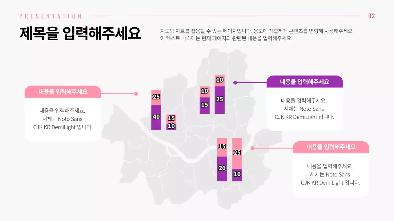 핑크색 그라데이션 그래픽 컨셉의 다양한 레이아웃 프레젠테이션