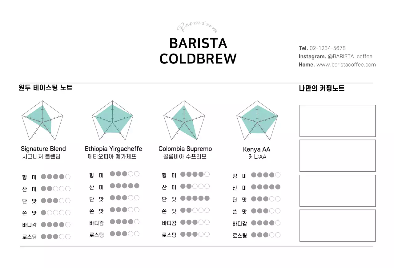 브라운톤 원두일러스트 카페 제품홍보 카드엽서