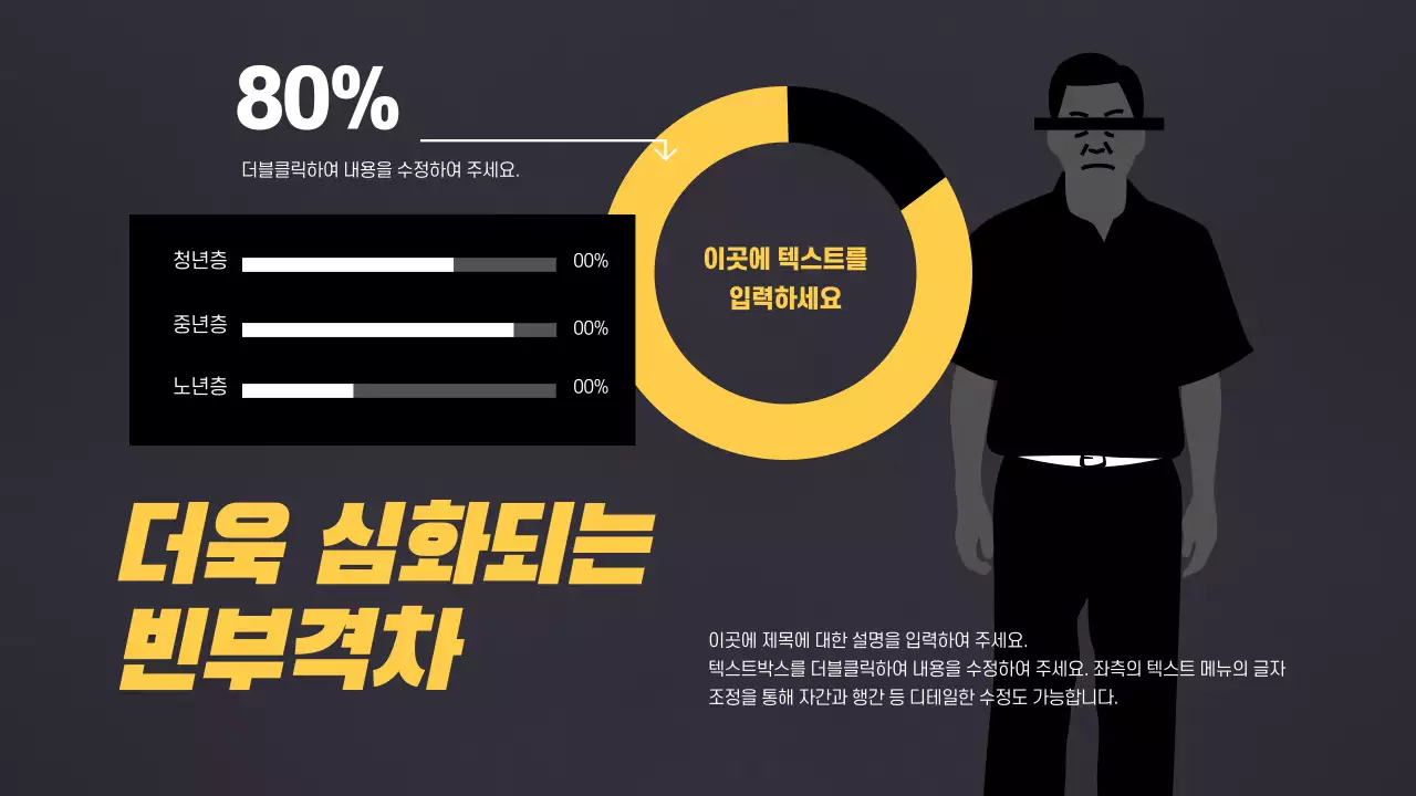 검정색과 노란색 깔끔한 컨셉의 원형 그래프 디자인