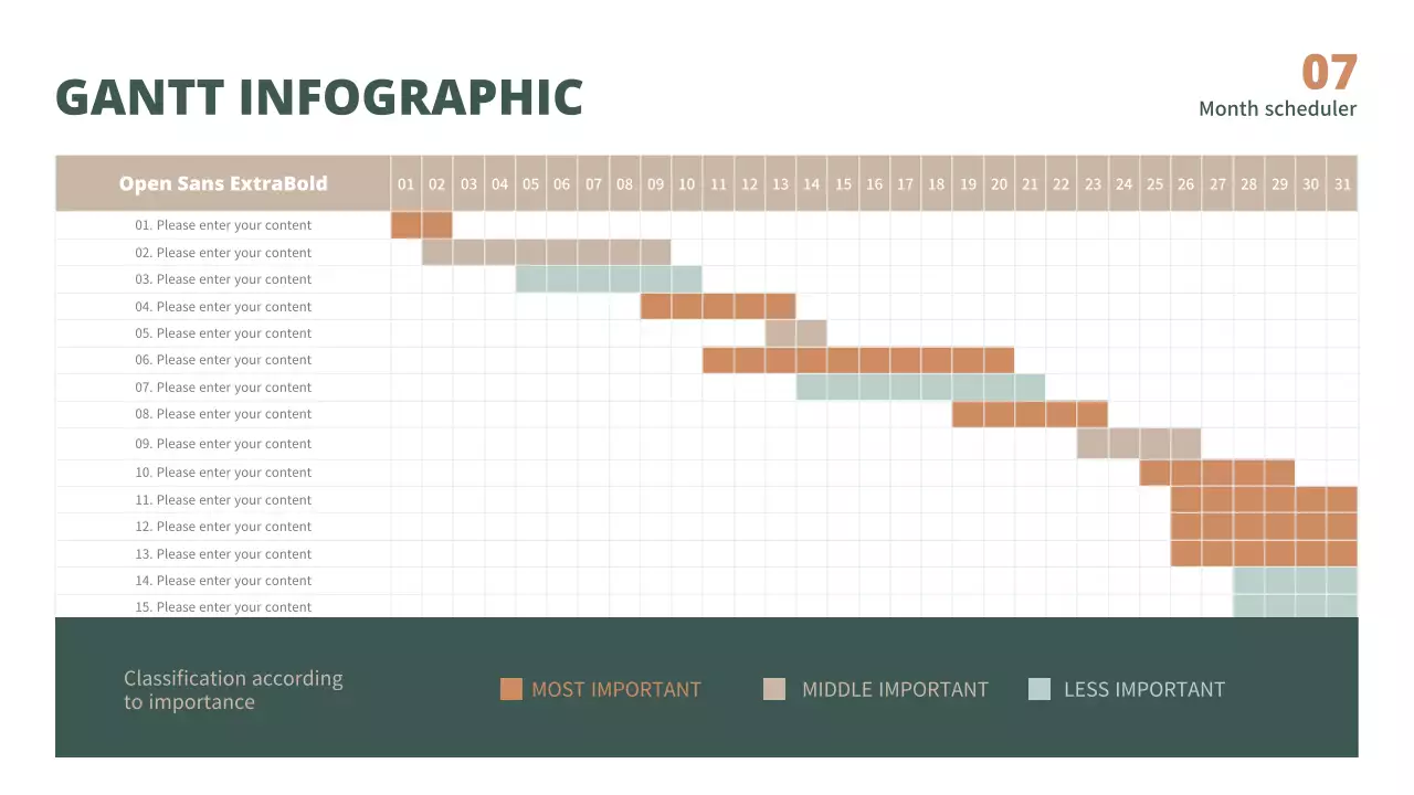 녹색과 갈색의 깔끔한 일정관리 GANTT 인포그래픽