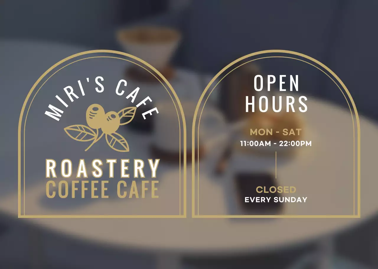 화이트와 골드의 빈티지스타일의 카페 오픈시간 안내