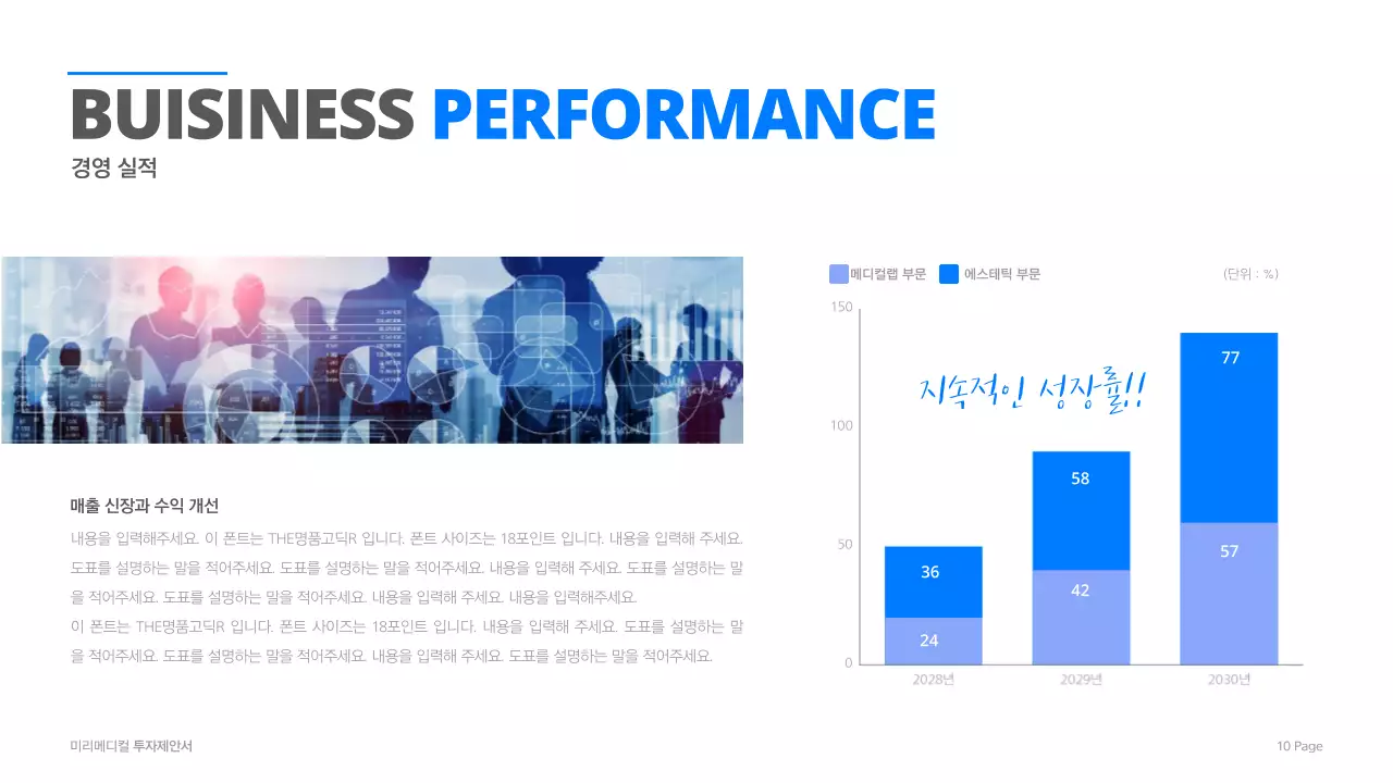 시원한 블루계열의 심플한 디자인이 돋보이는 메디컬 회사 투자제안서
