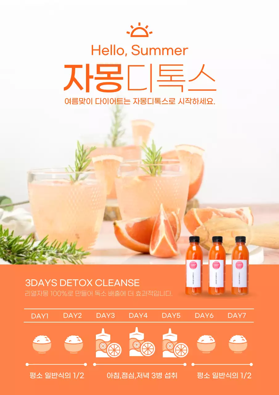 주황색의 자몽 디톡스 제품 사용법 홍보