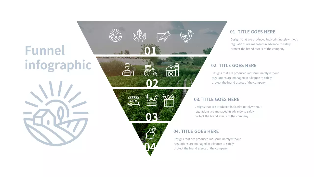 푸른색의 회색 농장 느낌의 funnel 인포그래픽