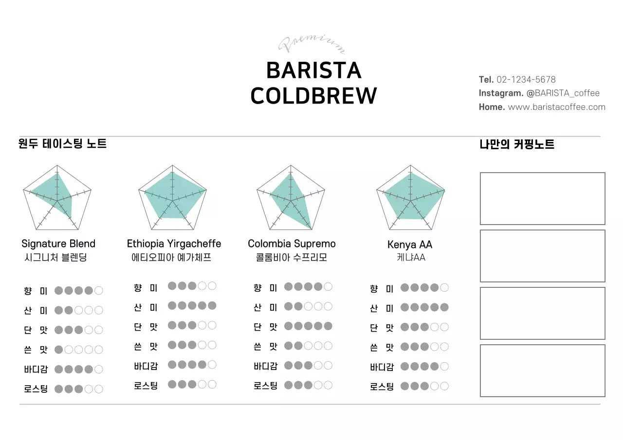 브라운톤 원두일러스트 카페 제품홍보 카드엽서