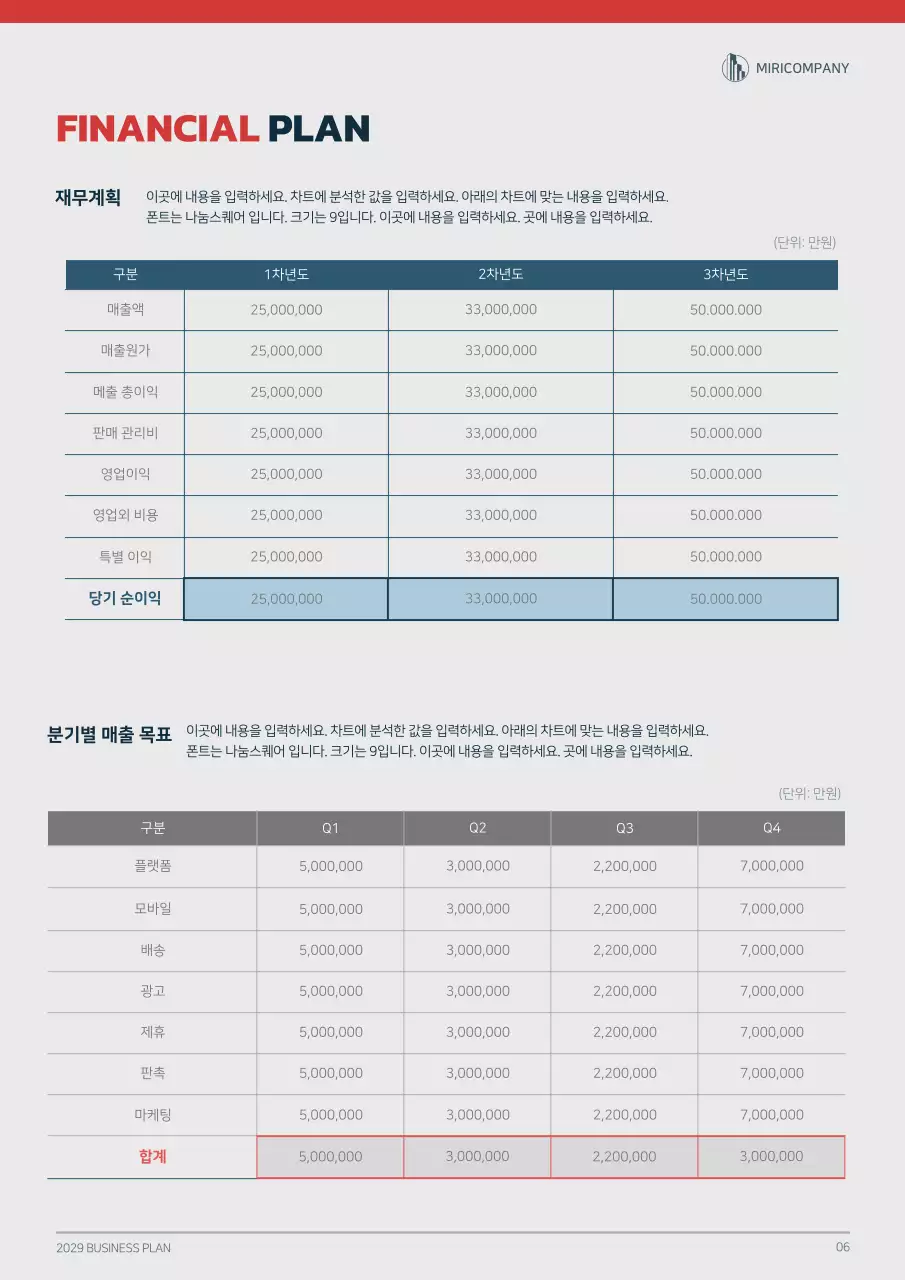 남색과 붉은색의 그래픽 컨셉 비지니스 사업계획서