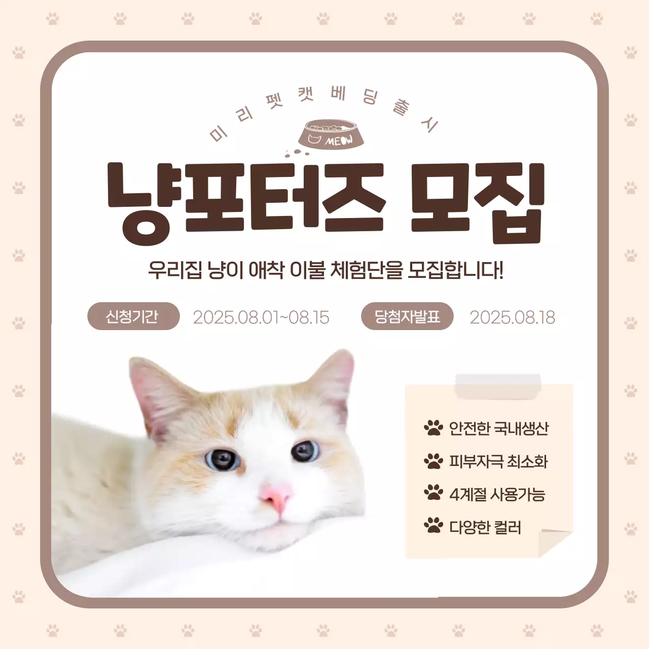 갈색과 베이지컬러의 고양이 애착 이불 신제품 체험단 모집