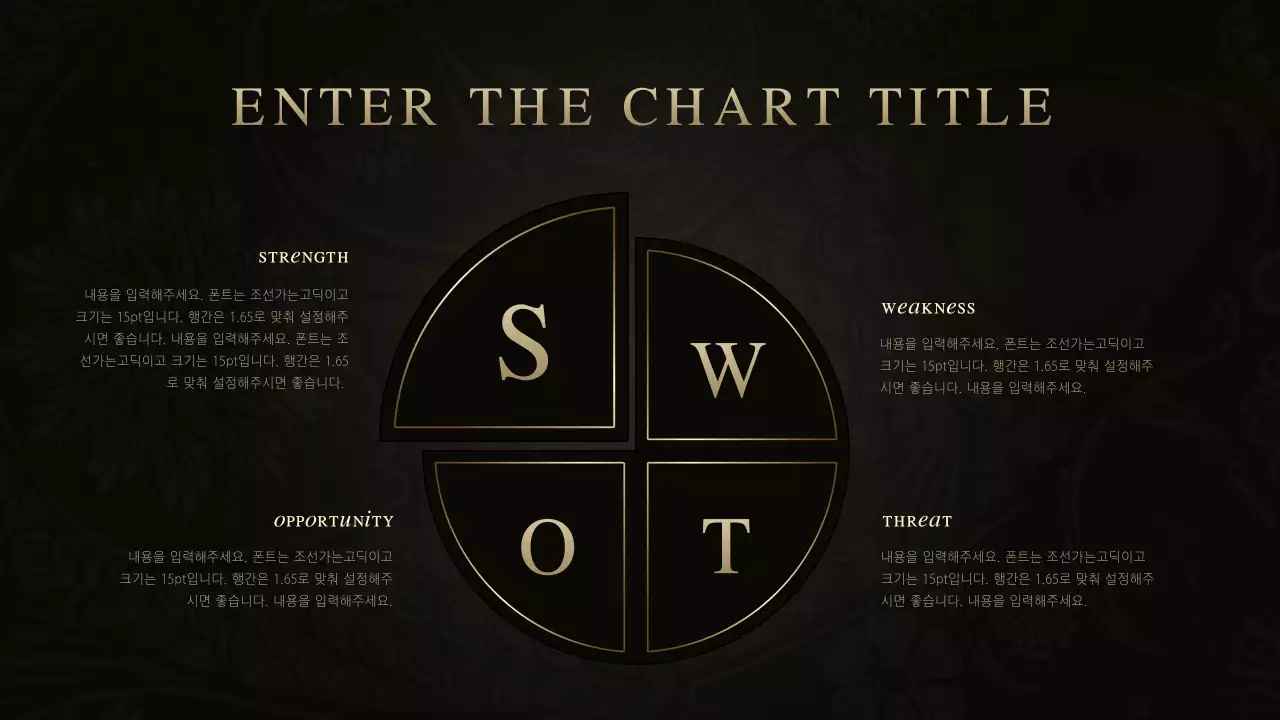 검정색과 금색의 고급진 컨셉 SWOT 차트