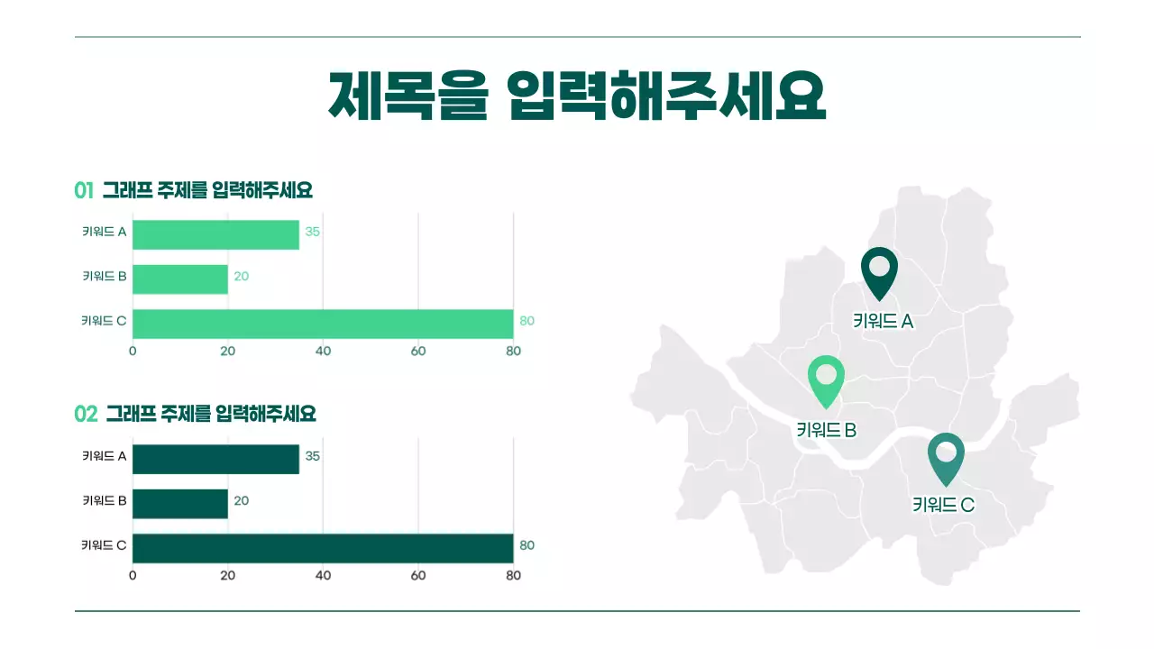 초록색 그라데이션의 다양한 차트가 있는 프레젠테이션