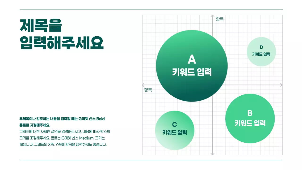 초록색 그라데이션의 다양한 차트가 있는 프레젠테이션