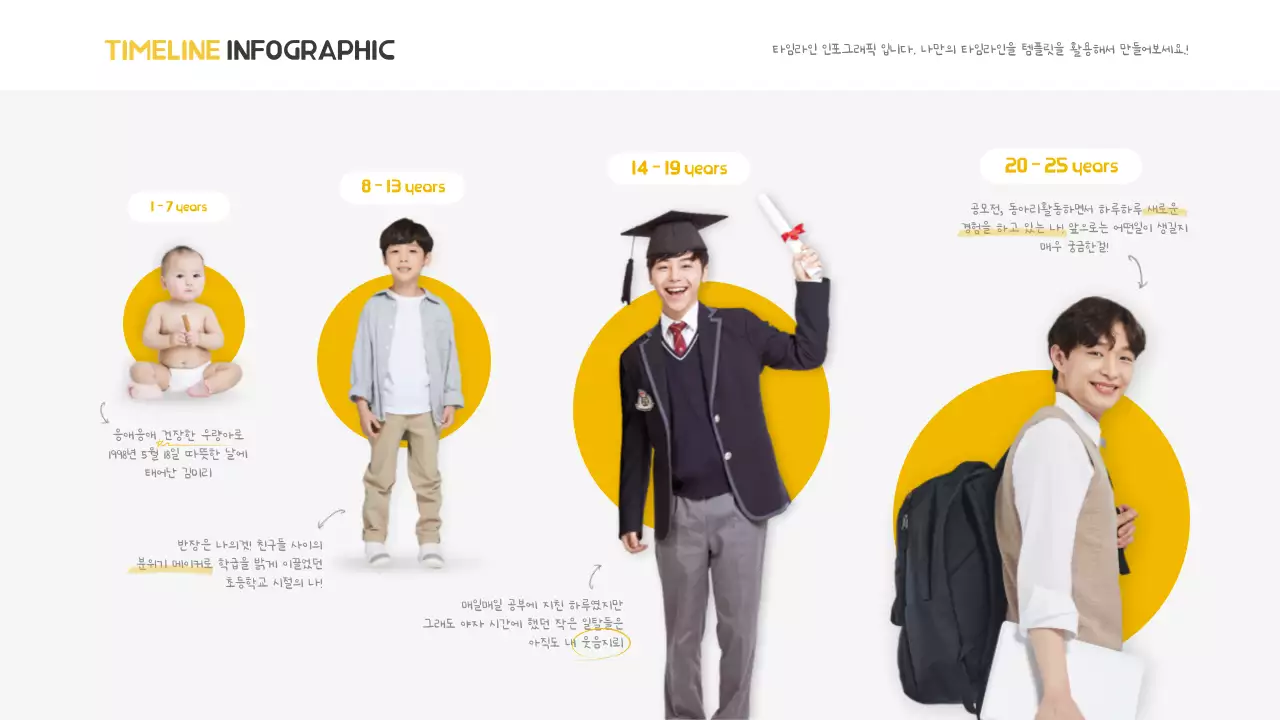 흰색과 노랑색의 귀여운 컨셉의 타임라인