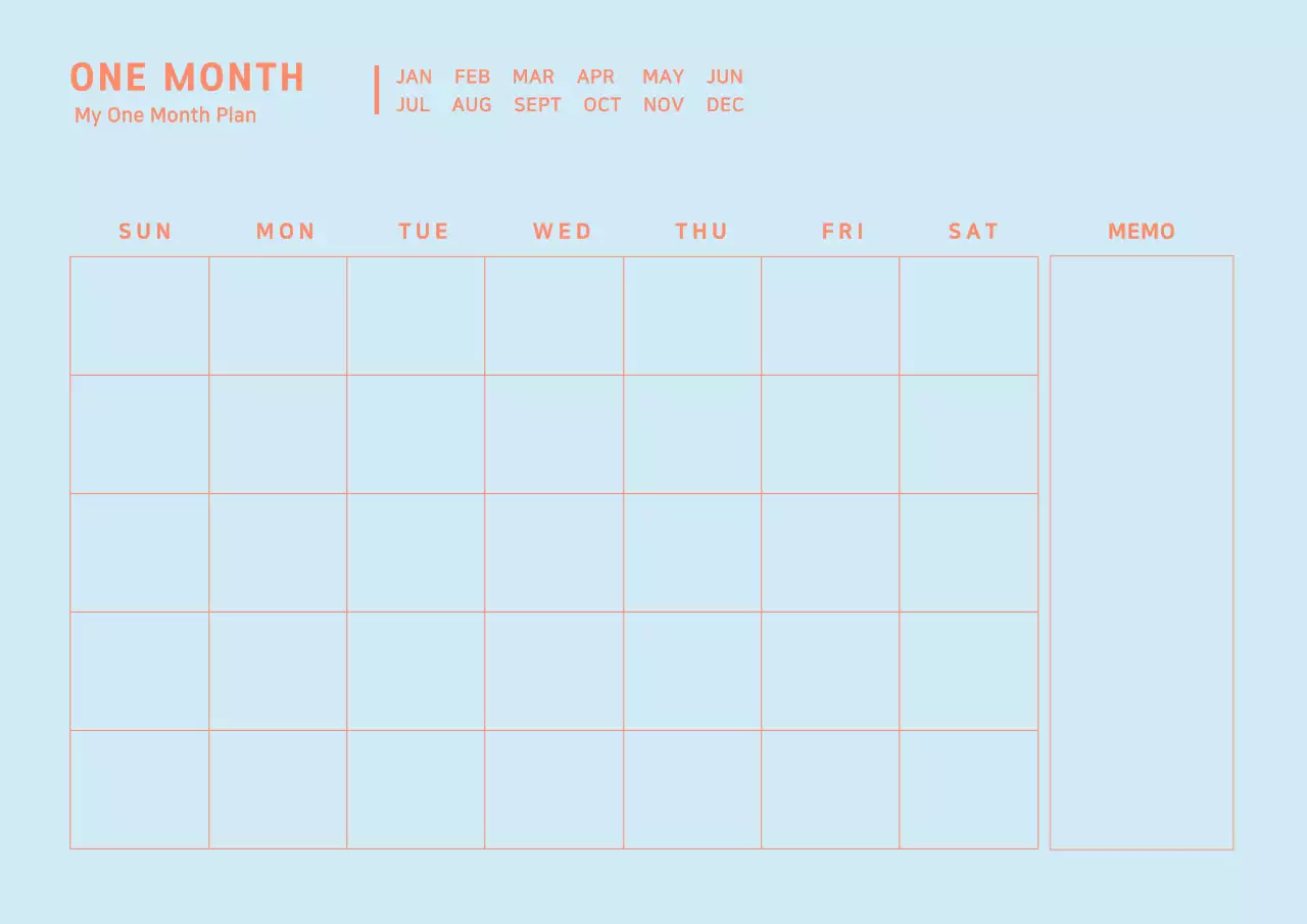하늘색과 주황색의 심플한 컨셉 먼슬리 플래너