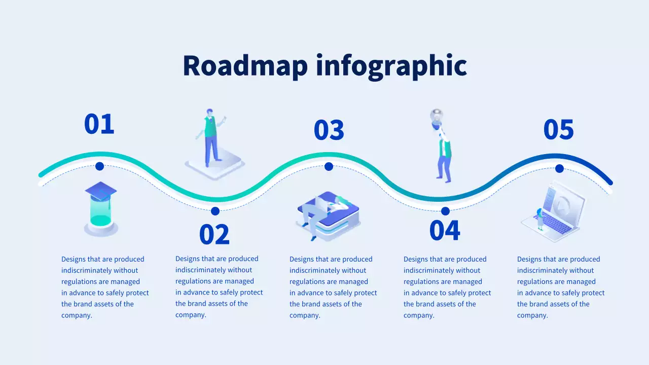 파란색과 하늘색의 비즈니스 일러스트로 이루어진 로드맵 Roadmap 인포그래픽